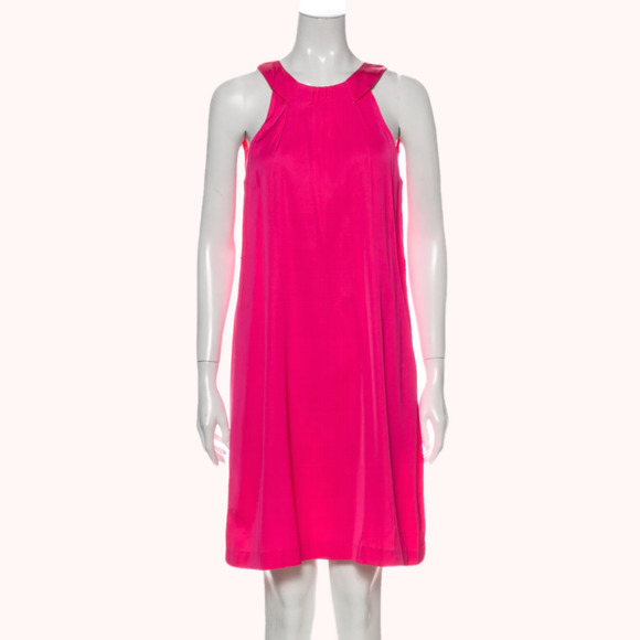 THEORY Crew Neck Neon Pink Mini Dress - Picture 1 of 6
